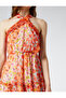 Chiffon Floral Dress Long Halter Neck Flounce Lined - 4