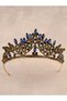 Crystal Jewelled Bridal Queen Crown Shiny Princess Crown Bridal Wedding Crown Gold Blue - 6