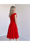Women's Short Sleeve Double Breasted Collar Skirt Flounce Crepe Dress - 3