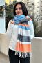Unisex Stamp Textured Color Blocked Long Scarf with Fringed Ends