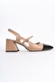 Tenba Double Color Mary Jane Black Patent Leather Matte Thick Heeled Blunt Toe Banded Shoes - 4
