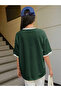 Women's Green-White Piping Detailed Uncool Printed Oversize T-Shirt - 3