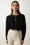 Women's Black Ripped Detailed Buttoned Crop Knitwear Cardigan PF00054 - 3
