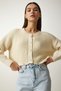 Women's Cream Ripped Detailed Buttoned Crop Knitwear Cardigan PF00054 - 3