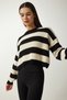 Women's Black Cream Striped Crop Knitwear Sweater PF00058 - 4