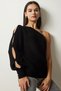 Women's Black Window Detailed Single Sleeve Knitwear Sweater PF00059 - 2