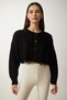 Women's Black Ripped Detailed Buttoned Crop Knitwear Cardigan PF00054 - 4