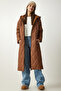 Women's Brown Hooded Quilted Coat with Pockets DD01285 - 3