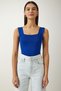 Women's Vivid Blue Square Neck Knitwear Crop Blouse S US00358 - 3