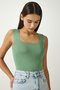 Women's Green Square Neck Knitwear Crop Blouse US00358 - 2