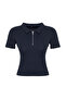 Lacivert Fermuar Detaylı Fitted/Vücuda Oturan Polo Yaka Fitilli Esnek Örme Bluz TWOSS23BZ00496 - 7