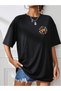 Women's Cool Aunts Club Printed Oversize Crew Neck T-shirt Black
