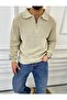 Pullover Oversize Non-Pilling Natural Cotton Zippered Polo Collar Knitted Knitwear Sweater - 5