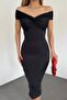 Women's Stretchy Diver Fabric Short Sleeve Midi Length Black Evening Dress 5038 - 2