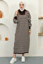 11027 Collar Zipper Striped Knitwear Dress Brown - 4