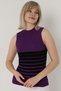 Women's Purple Black Striped Zero Sleeve Knitwear Body Sweater - 7