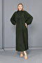 Women's Khaki large size dominant collar woven dress - 2