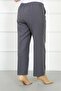 Women's Gray Dumbbell Fabric Oval Pocket Large Size Trousers with Elastic Back - 3