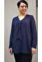 Dark blue kerchief collar look long-sleeved combed cotton Viscose T-shirt - 5