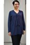 Dark blue kerchief collar look long-sleeved combed cotton Viscose T-shirt - 4