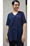 Dark blue kerchief collar look short-sleeved combed cotton Viscose T-shirt - 6
