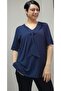 Dark blue kerchief collar look short-sleeved combed cotton Viscose T-shirt - 2