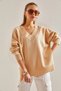 Women's Beige V-Neck Knitwear Sweater Stk272 - 7