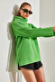 Women's Green Turtleneck Ottoman Knit Oversize Knitwear Sweater Stk266 - 6