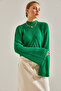 Women's Green Half Fisherman Patterned Crop Sweater Stk269 - 2