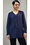 Dark blue kerchief collar look long-sleeved combed cotton Viscose T-shirt - 6