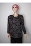 Women's Brown Buttoned Crew Neck Long Sleeve Seasonal Lizy Mother Combed Cotton T-Shirt with Side Slits