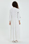 Women's White Palm Embroidery Long Sleeve Placket Collar Long Dress - 6