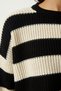 Women's Black Cream Striped Crop Knitwear Sweater PF00058 - 5
