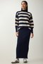 Women's Navy Blue Striped Sweater Dress Knitwear Suit KG00008