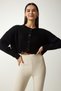 Women's Black Ripped Detailed Buttoned Crop Knitwear Cardigan PF00054 - 2