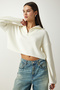 Women's Ecru Zipper Collar Knitwear Sweater PF00055 - 2