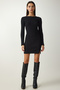 Women's Black Mini Slit Ribbed Knitted Dress UB00211