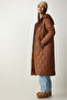 Women's Brown Hooded Quilted Coat with Pockets DD01285