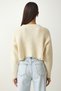 Women's Cream Ripped Detailed Buttoned Crop Knitwear Cardigan PF00054 - 6