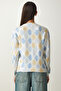 Women's Yellow Blue Patterned Soft Textured Knitwear Sweater LU00022 - 6