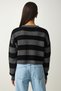 Women's Gray Black Striped Crop Knitwear Sweater PF00058 - 4