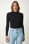 Women's Black Turtleneck Corded Knitted Blouse GT00054 - 2