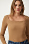 Women's Biscuit Square Neck Corded Knitted Blouse GT00052 - 2