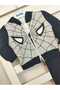 2-thread Seasonal 3-Piece Set, Spider-Man Pattern, Text, Zipper, Hooded Bottom and Top Set,