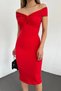 Women's Stretchy Diving Fabric Short Sleeve Midi Length Red Evening Dress 5038