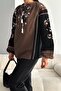 Women's Brown Tassel Embroidered Vintage Blouse - 4