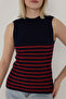 Women's Navy Blue Striped Zero Sleeve Knitwear Body Sweater - 4