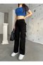 Black High Waist Multi-Pocket Wide Leg Wide Leg Cargo Pants