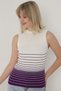 Women's Ecru Purple Striped Zero Sleeve Knitwear Body Sweater - 2