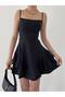 Women's Skirt Floor Detailed Adjustable Thin Strap Black Evening Dress 102